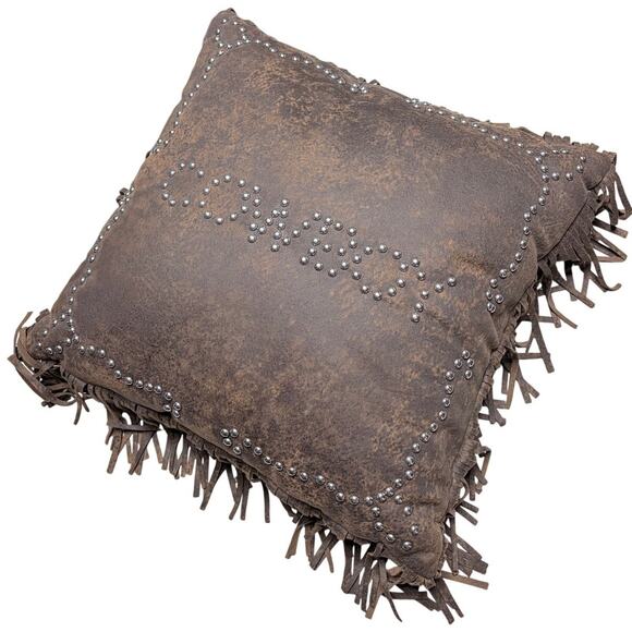 Western Faux Leather Suede Like Studded Pillows 18x18" - Picture 2 of 14